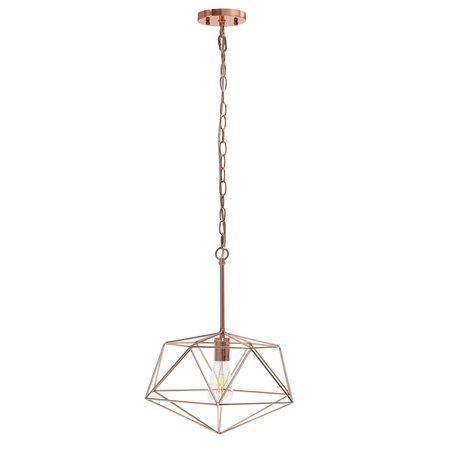 LALIA HOME 1 Light 16" Modern Metal Wire Paragon Hanging Ceiling Pendant Fixture, Rose Gold LHP-3003-RG